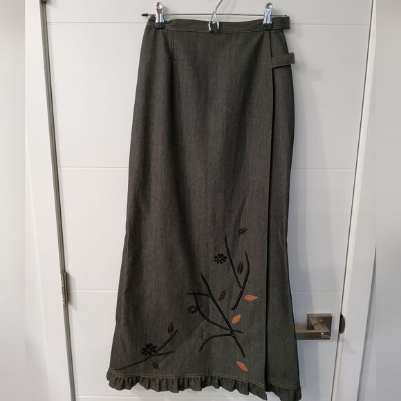 KENZO Jeans Wrap Embroidered Maxi Skirt Size 36/4 - Picture 6 of 12